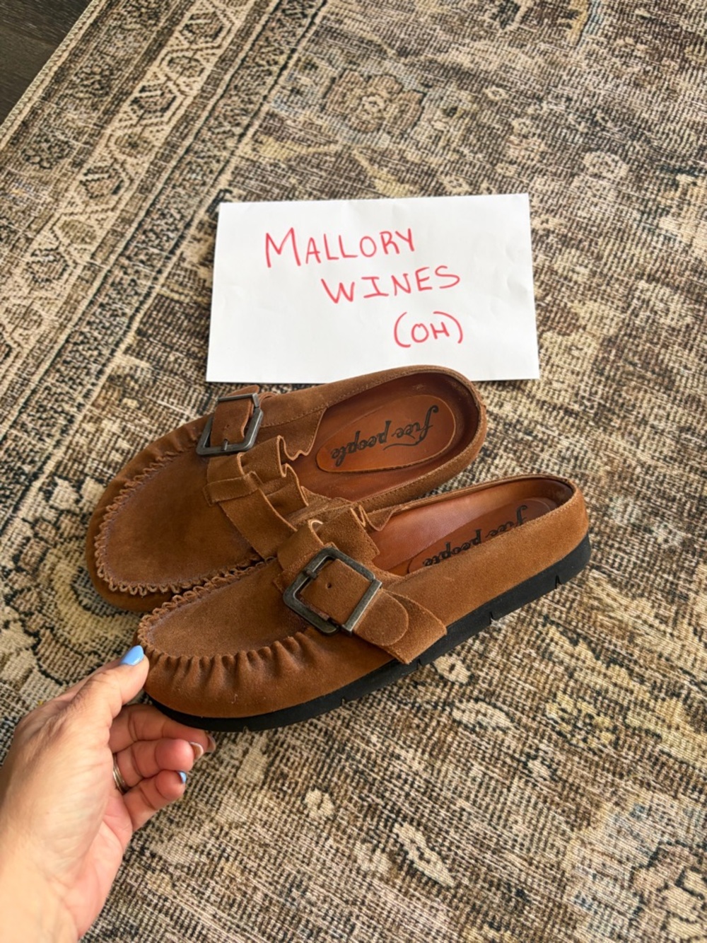 Free people Tan Suede Buckle Slip-On Loafers mules